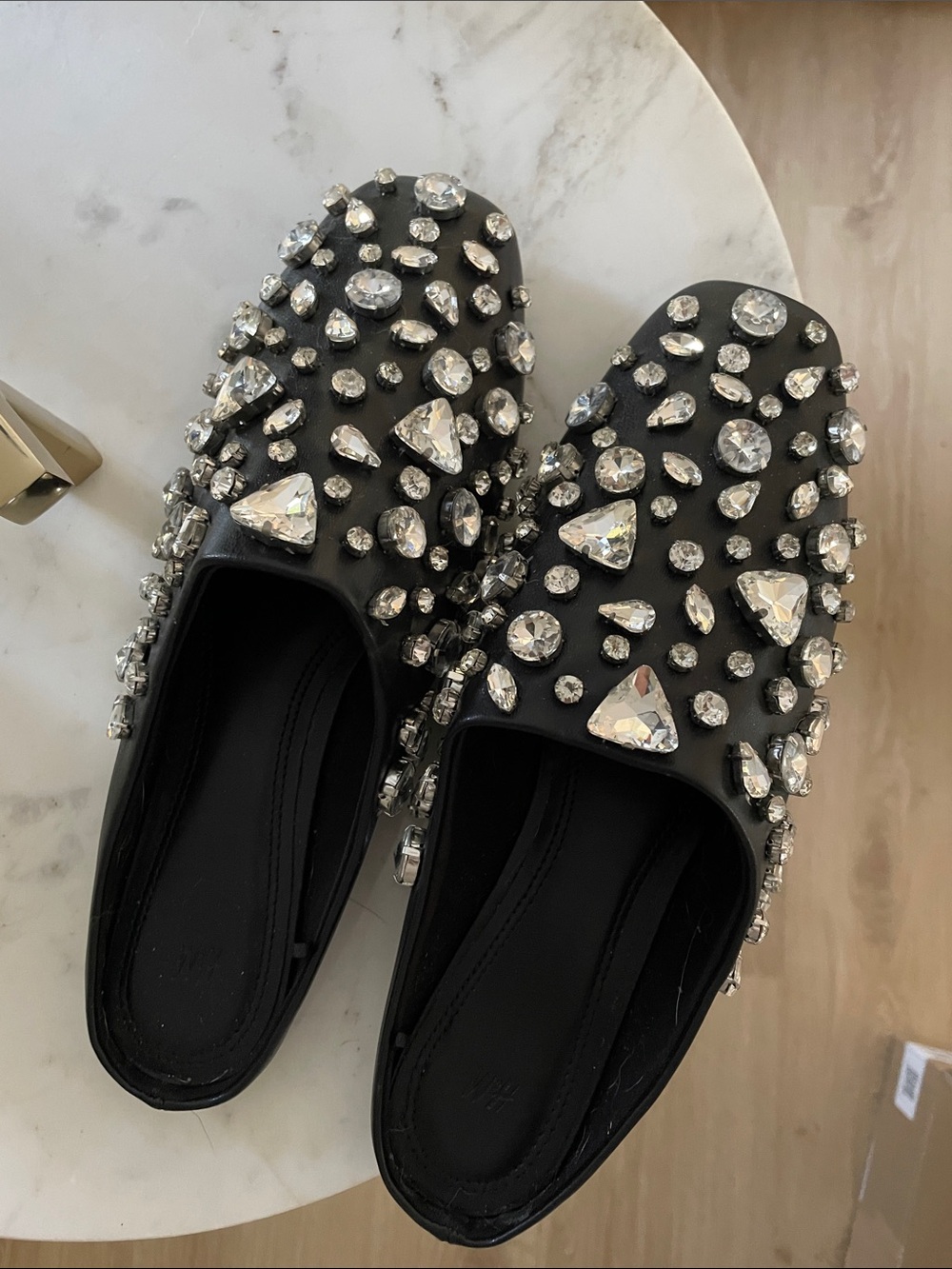 Black Jeweled Slip-On Loafers - Women's Fashion Flats